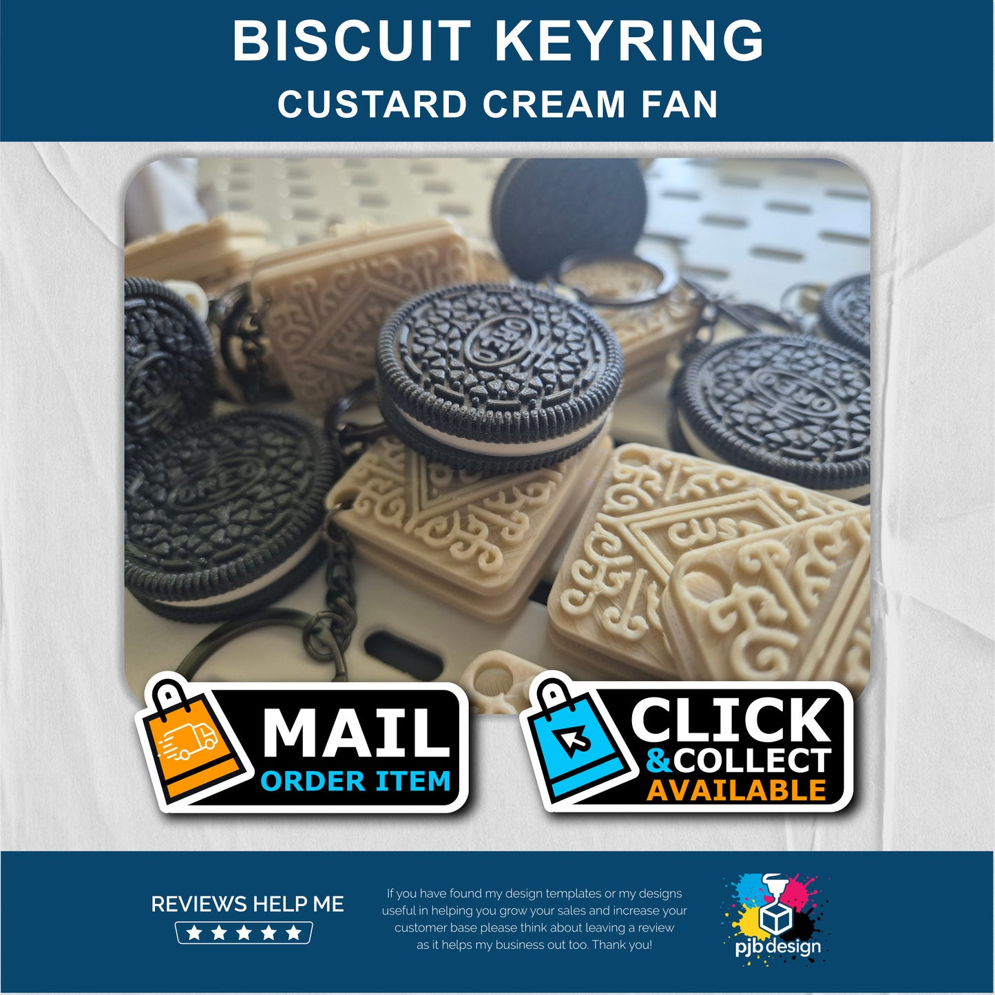 Biscuit Lovers Ideal Gift / Choice of Colours Custard Cream Keyring- 3D Printed Gifts
