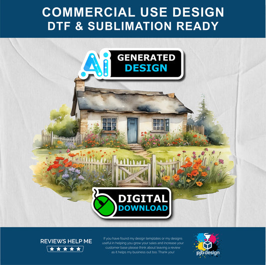Old Cottage with Gate and Wildflowers Themed Multiuse Design Edited Ai Generated Art 1