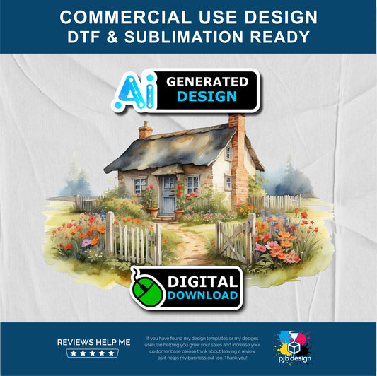 Old Cottage with Gate and Wildflowers Themed Multiuse Design Edited Ai Generated Art 2