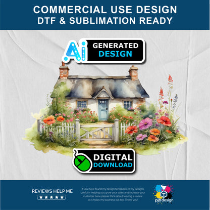 Old Cottage with Gate and Wildflowers Themed Multiuse Design Edited Ai Generated Art 3