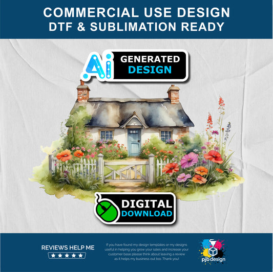 Old Cottage with Gate and Wildflowers Themed Multiuse Design Edited Ai Generated Art 3
