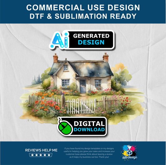 Old Cottage with Gate and Wildflowers Themed Multiuse Design Edited Ai Generated Art 4