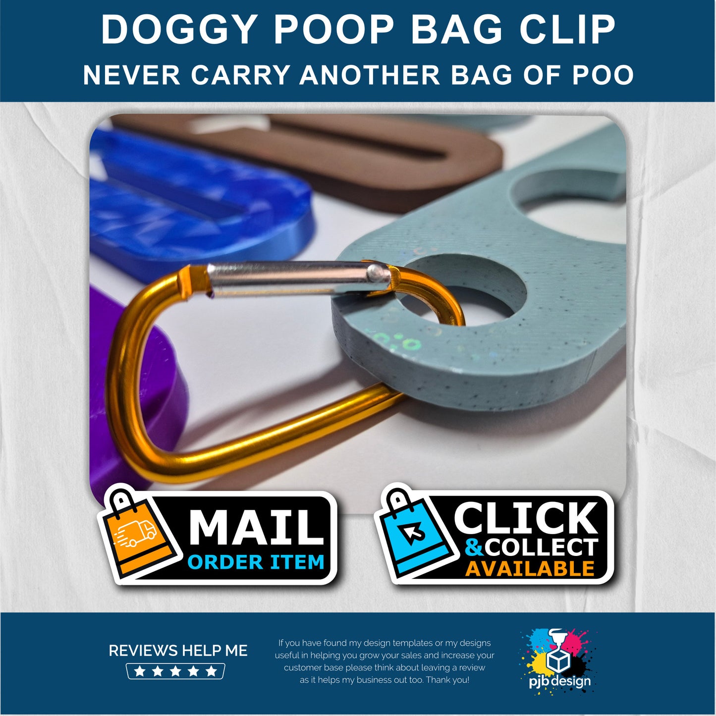 Poo Bag Hands Free Holder - Clips to the Lead - Suitable for Large Dogs Poop