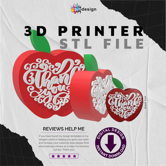 Teacher Apple Appreciation Gift / 3D Printer STL Digital Download