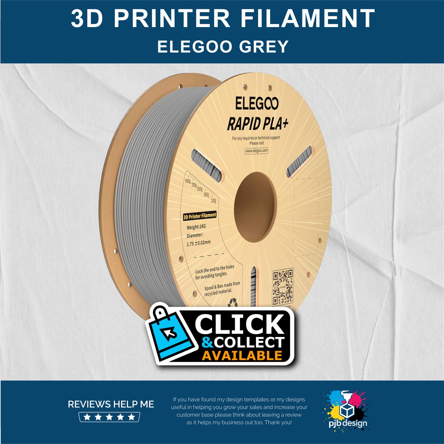Elegoo Rapid PLA+ Grey - 3D Printer Filament - In Stock Click & Collect