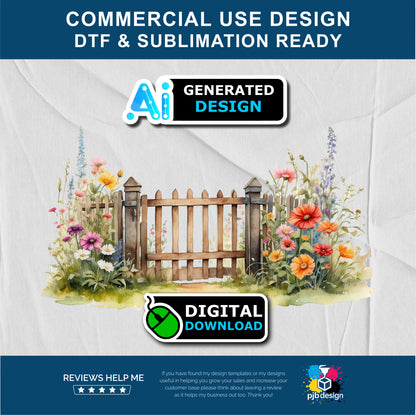 Old Garden Gate and Wildflowers Themed Multiuse Design Edited Ai Generated Art 1