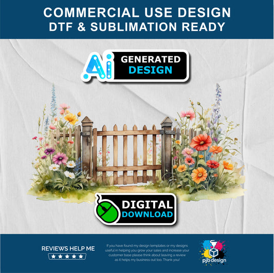 Old Garden Gate and Wildflowers Themed Multiuse Design Edited Ai Generated Art 1