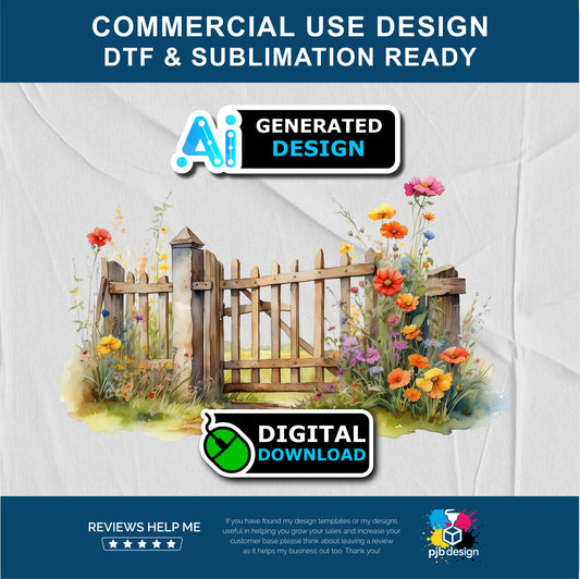 Old Garden Gate and Wildflowers Themed Multiuse Design Edited Ai Generated Art 2