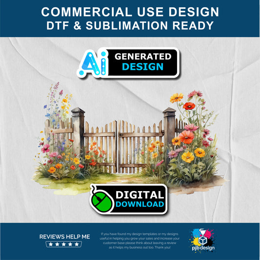 Old Garden Gate and Wildflowers Themed Multiuse Design Edited Ai Generated Art 3
