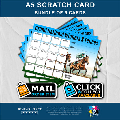 6x Scratch Card Bundle Grand National Themed Charity Fund Raising - A5 Fund Raising Product
