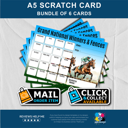 6x Scratch Card Bundle Grand National Themed Charity Fund Raising - A5 Fund Raising Product
