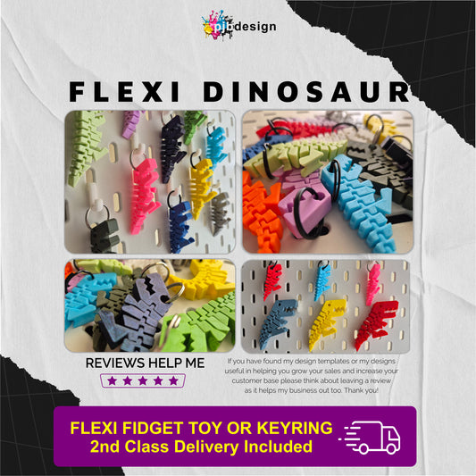 Flexible Dinosaur Fidget Toy Keyring / Party Favour / Party Bag Gifts 3D Printed Retail Item