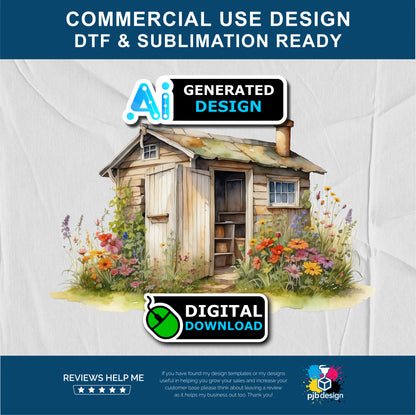 Old Garden Potting Shed with Wildflowers Themed Multiuse Design Edited Ai Generated Art 1