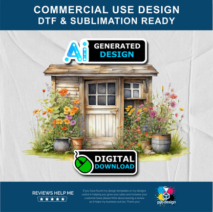 Old Garden Potting Shed with Wildflowers Themed Multiuse Design Edited Ai Generated Art 12