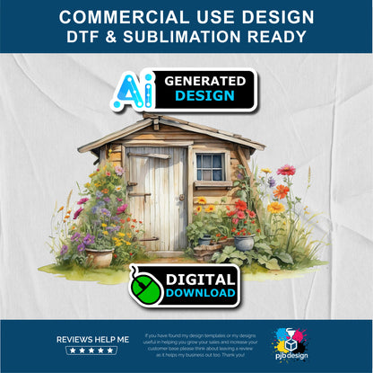 Old Garden Potting Shed with Wildflowers Themed Multiuse Design Edited Ai Generated Art 13