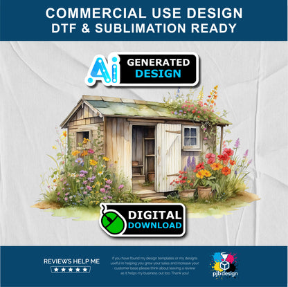 Old Garden Potting Shed with Wildflowers Themed Multiuse Design Edited Ai Generated Art 14