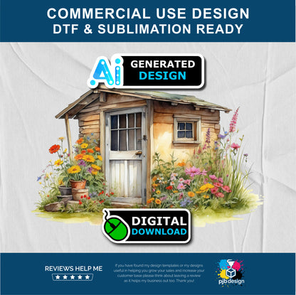 Old Garden Potting Shed with Wildflowers Themed Multiuse Design Edited Ai Generated Art 15