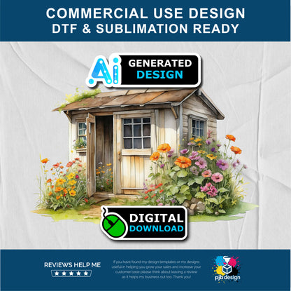 Old Garden Potting Shed with Wildflowers Themed Multiuse Design Edited Ai Generated Art 16