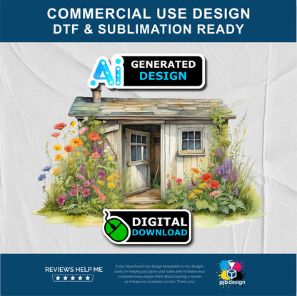 Old Garden Potting Shed with Wildflowers Themed Multiuse Design Edited Ai Generated Art 2