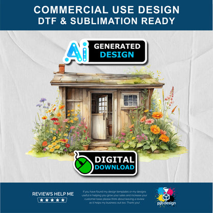 Old Garden Potting Shed with Wildflowers Themed Multiuse Design Edited Ai Generated Art 3