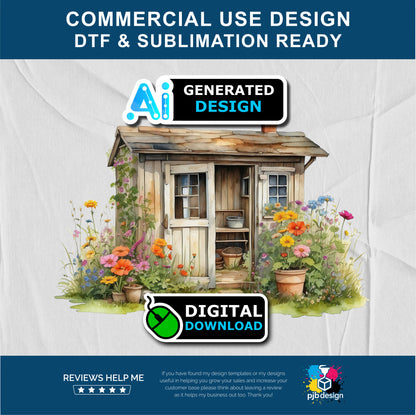 Old Garden Potting Shed with Wildflowers Themed Multiuse Design Edited Ai Generated Art 4
