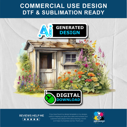Old Garden Potting Shed with Wildflowers Themed Multiuse Design Edited Ai Generated Art 5