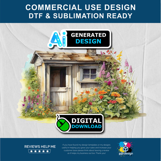 Old Garden Potting Shed with Wildflowers Themed Multiuse Design Edited Ai Generated Art 5