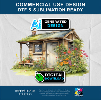 Old Garden Potting Shed with Wildflowers Themed Multiuse Design Edited Ai Generated Art 6