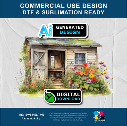 Old Garden Potting Shed with Wildflowers Themed Multiuse Design Edited Ai Generated Art 8