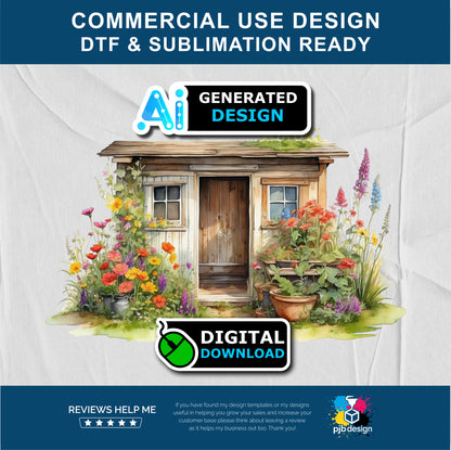 Old Garden Potting Shed with Wildflowers Themed Multiuse Design Edited Ai Generated Art 9