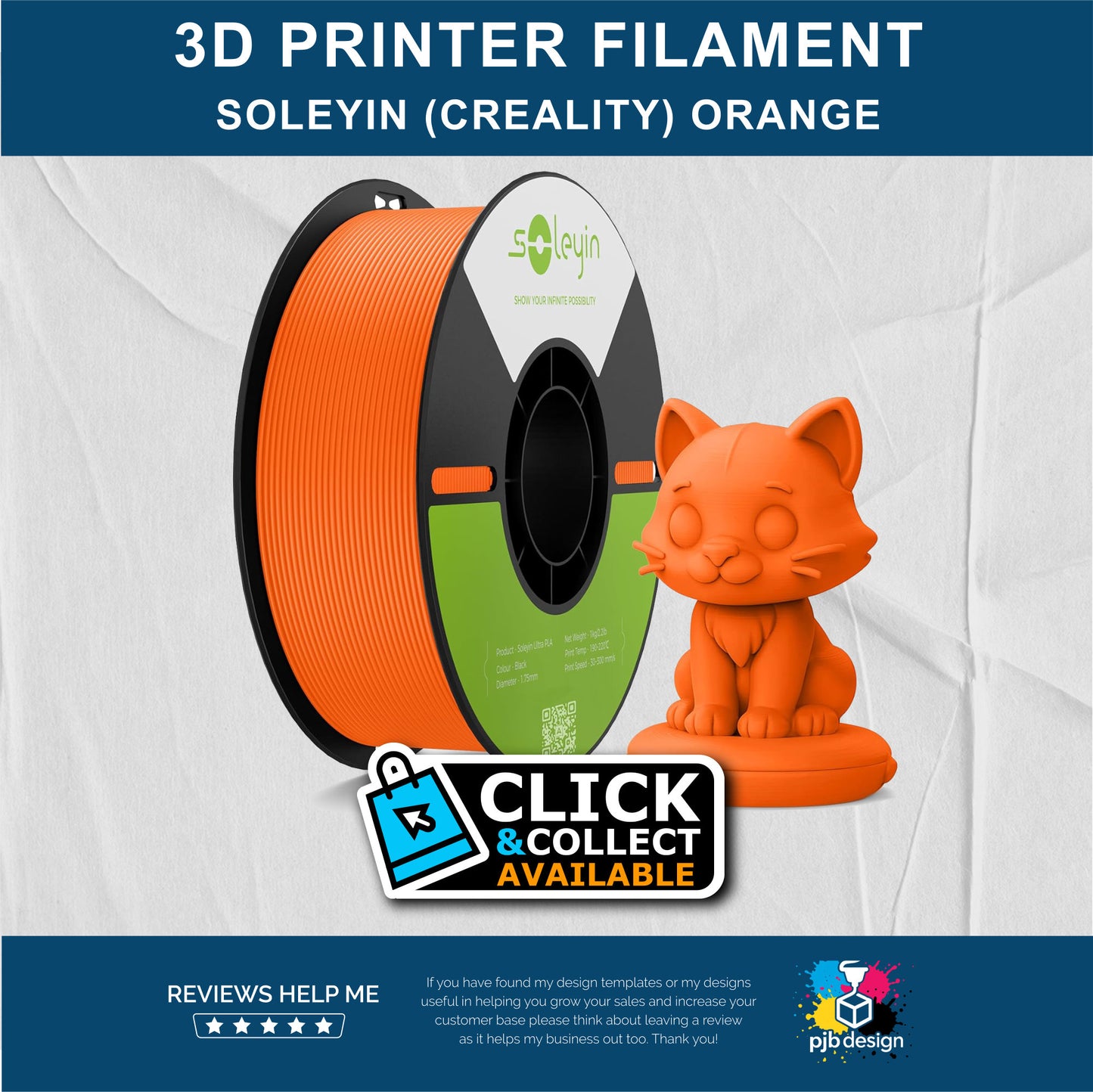 Soleyin Ultra PLA Orange - 3D Printer Filament - In Stock Click & Collect