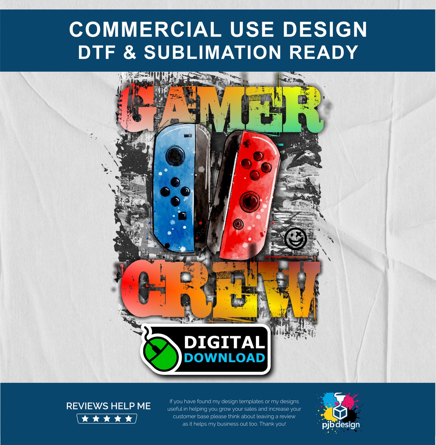 Switch Controller Teenage Gamer Grungy Splash Style Multiuse Design - Transparent PNG