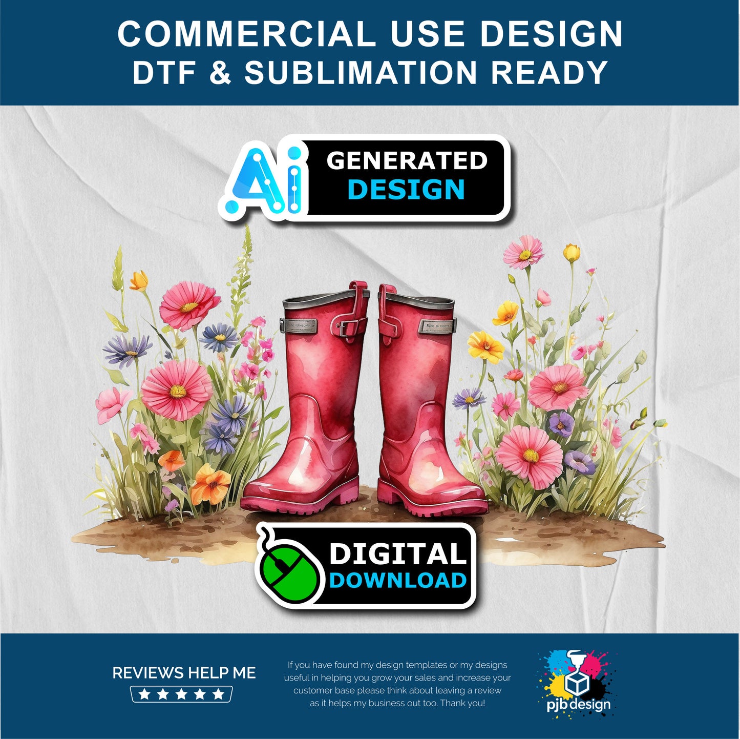 Red Wellies with Wild Flowers Gardening Multiuse Design Edited Ai Generated Art 2