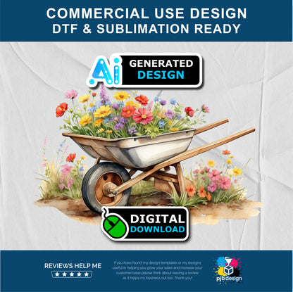 Old Wheelbarrow with Wildflowers Themed Multiuse Design Edited Ai Generated Art 1
