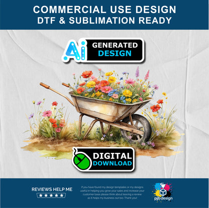 Old Wheelbarrow with Wildflowers Themed Multiuse Design Edited Ai Generated Art 2