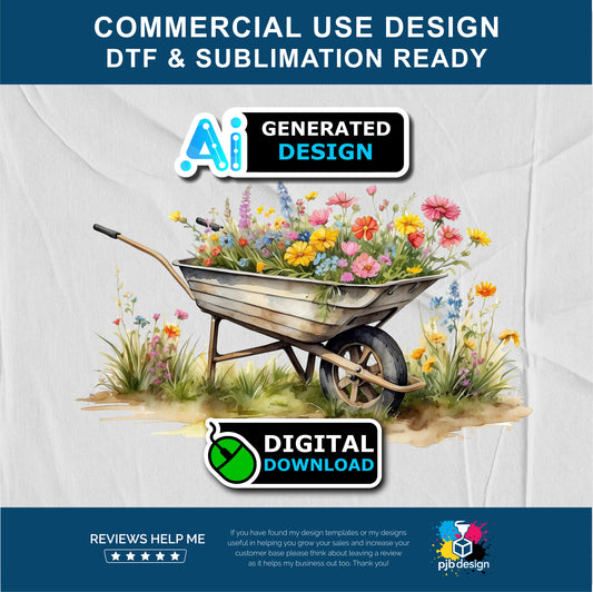 Old Wheelbarrow with Wildflowers Themed Multiuse Design Edited Ai Generated Art 3