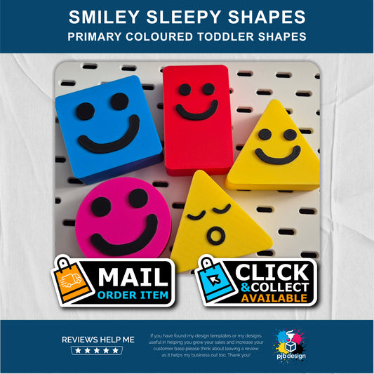 Smiley Sleepy Faced Shapes Role Play Toy - Toddler Play Time - Retail 3D Printed