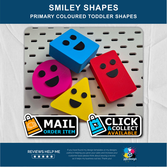 Shapes with Smiley Faces Role Play Toy - Pram Toys Toddler Play Time - Retail 3D Printed